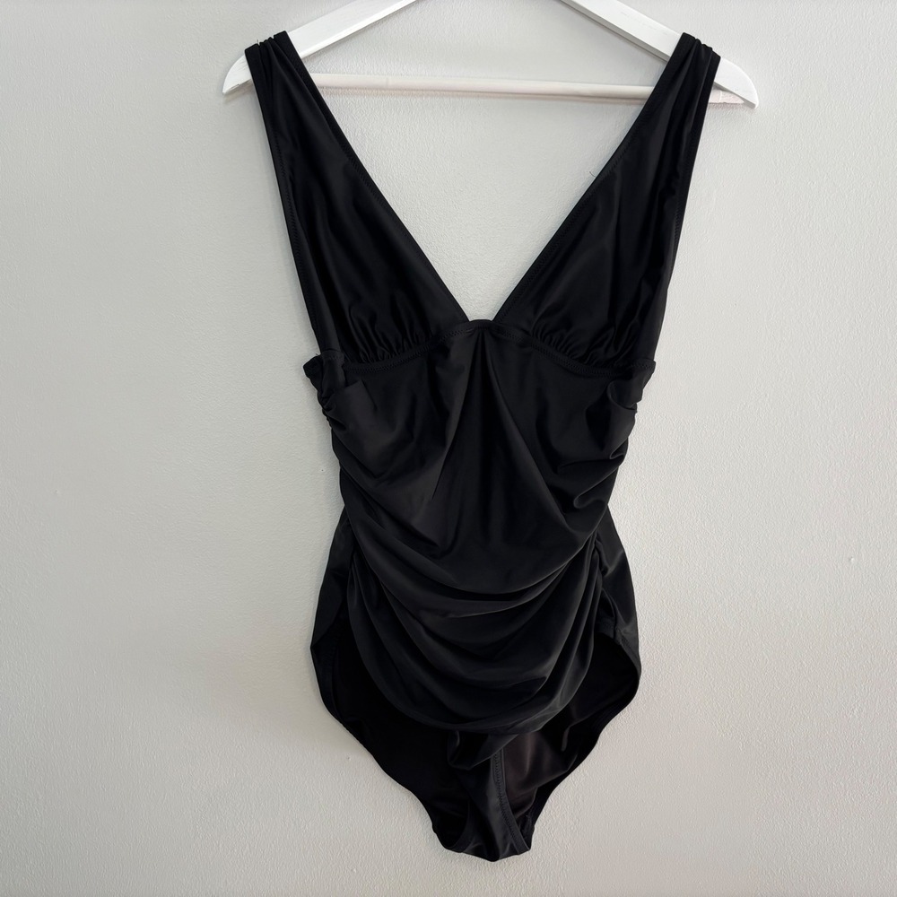 J Crew Black‎ Deep V-neck Swimsuit Womens 10 Prep One Piece Swim Chic Classic